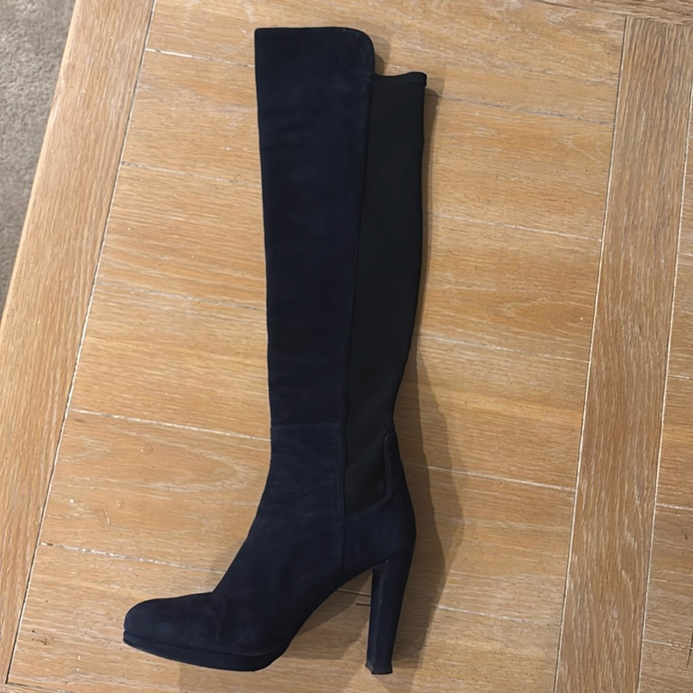 stuart weitzman thigh high navy blue boot/heels